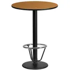 image of Flash Furniture XU-RD-24-NATTB-TR18B-3CFR-GG 24" Round Bar Height Table, Natural Laminate Top, Black PVC Edge, 43"H