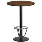 image of Flash Furniture XU-RD-24-WALTB-TR18B-3CFR-GG 24" Round Bar Height Table, Walnut Laminate, Black PVC Edge, 43-1/8"H
