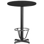 image of Flash Furniture XU-RD-30-BLKTB-T2222B-3CFR-GG 30" Round Bar Height Table, Black Laminate MDF Top, 43-1/8"H, Four Point Base