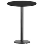 image of Flash Furniture XU-RD-30-BLKTB-TR18B-GG 30" Round Black Laminate Bar Height Table, 43-1/8"H, MDF Top, Black PVC Edge, Cast Iron Base