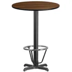 image of Flash Furniture XU-RD-30-WALTB-T2222B-3CFR-GG 30" Round Walnut Laminate Bar Height Table, 43"H, MDF Top, Black PVC Edge, Cast Iron Base