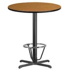 image of Flash Furniture XU-RD-36-NATTB-T3030B-3CFR-GG 36" Round Bar Height Table, Natural Laminate Top, Black PVC Edge, 43"H
