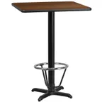image of Flash Furniture XU-WALTB-2424-T2222B-3CFR-GG 24" Square Walnut Laminate Bar Height Table, 43"H, MDF Top, Black PVC Edge, Cast Iron Base