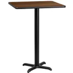 image of Flash Furniture XU-WALTB-2424-T2222B-GG 24" Square Walnut Bar Height Table, MDF Top, Black PVC Edge, Cast Iron Base