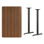 image of Flash Furniture XU-WALTB-3048-T0522B-GG 48"W Walnut Laminate Bar Height Table, Rectangular, MDF Top, Black PVC Edge, Round Base