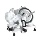 image of BakeMax BMMSM08 - Manual Feed Meat Slicer, 8" Blade, Belt Driven, Aluminum Body, 120V/60Hz 1A, ETL Certified