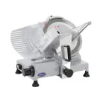image of General GSE012 - Manual Gravity Feed Meat Slicer, 12" Blade, 1/3 HP Electric, 308 RPM, Anodized Aluminum, 250W, Belt Drive
