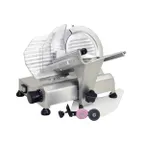 image of Omcan USA 13606 Meat Slicer – 8" Carbon Steel Blade, Belt‑Driven, Gravity‑Feed, Anodized Aluminum Body, 1/5 HP, 110V