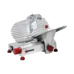 image of Omcan USA 13607 Meat Slicer – 8” Carbon Steel Blade, Manual Gravity Feed, Belt Drive, 1/5 HP 110V, Anodized Aluminum