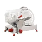 image of Omcan USA 13623 Elite Meat Slicer – 10” Carbon Steel Blade, Belt Manual Gravity Feed, 1/4 HP 120V 60Hz, Aluminum Body