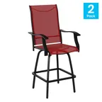 image of Flash Furniture 2-ET-SWVLPTO-30-RD-GG Patio Swivel Bar Stool Set of 2, 300 lb. Capacity, Red Textilene Sling, Black Galvanized Steel Frame
