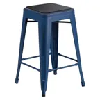 image of Flash Furniture ET-BT3503-24-AB-PL2B-GG Kai Stool, 24"H, 500 lbs, Backless, Distressed Antique Blue Metal with Black Polystyrene Seat