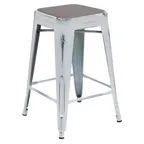 image of Flash Furniture ET-BT3503-24-WH-PL2G-GG Kai Backless Bar Stool, 24"H, 500 lbs, Distressed White Metal Frame