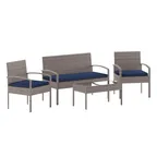 image of Flash Furniture JJ-S312-GYNV-GG 4-Piece Outdoor Patio Set, Navy Cushions, Rattan Finish, 43" Sofa, 30"H Chairs