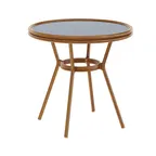 image of Flash Furniture SDA-AD641012-80-NVYWH-NAT-GG Lourdes 31.5" Round Bistro Table, 200 lb. Capacity, Navy/White PE Rattan, Natural Finish Bamboo Print Aluminum Frame