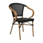 image of Flash Furniture SDA-ADS642108-BK-NAT-GG Marseille Bistro Stacking Chair, 400 lb, Black Textilene, Natural Bamboo Print Aluminum Frame
