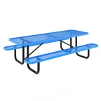 image of Flash Furniture SLF-EML-96-BL-GG 6-Person Rectangular Outdoor Picnic Table, 8 ft. Expanded Metal Mesh Top, 300 lb. Capacity, Blue Steel Frame