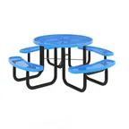 image of Flash Furniture SLF-EMR-46-BL-GG 46" Round Outdoor Picnic Table, 300 lbs Weight Capacity, Blue Expanded Metal Mesh Top