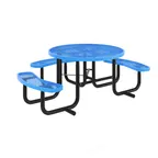 image of Flash Furniture SLF-EMR-46ADA-BL-GG 46 Inch Round Blue Outdoor Picnic Table with Expanded Metal Mesh Top, 300 lbs Weight Capacity