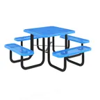 image of Flash Furniture SLF-EMS-46-BL-GG 46" Round Outdoor Picnic Table, 300 lbs. Weight Capacity, Blue Steel Frame, Expanded Metal Mesh Top