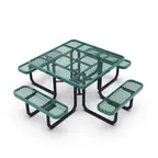 image of Flash Furniture SLF-EMS46-H60L-GN-GG 46'' Dia. Outdoor Picnic Table, 300 lbs. Weight Capacity, Green Expanded Metal Mesh Top