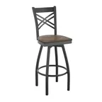 image of Flash Furniture XU-6F8B-XSWVL-ACPW-GG Hercules Series Swivel Bar Stool, Wood Back, Upholstered Seat, Black Powder Coated Frame
