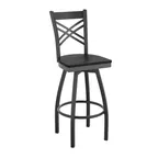 image of Flash Furniture XU-6F8B-XSWVL-BLKW-GG Hercules Series Black Swivel Bar Stool with Wood Back and Upholstered Seat