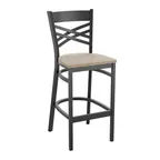 image of Flash Furniture XU-6F8BXBK-BAR-AWHW-GG Hercules Series Restaurant Bar Stool, Metal X-Back, Upholstered Seat, Antique White Wood, Black Powder Coated Frame