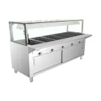 image of Prepline ESTC74-5S-LT  (5) Pan Sealed Well Electric Hot Food Steam Table with Lighted Sneeze Guard and Enclosed Base
