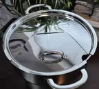 image of Spring USA 444-61/24H Brigade Cover, 9-1/2" (24 cm) Hinged Stainless Steel for 6 Qt Soup Tureen