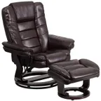 image of Flash Furniture BT-7818-BN-GG Contemporary Swivel Recliner, 32-3/4W x 32-40D x 41H, Upholstered, Brown LeatherSoft, Mahogany Finish