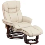 image of Flash Furniture BT-7821-BGE-GG Contemporary Swivel Recliner, 33"W x 34"-44.5"D x 41.25"H, Beige LeatherSoft, Wood Base with Mahogany Finish