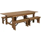 image of Flash Furniture XA-FARM-2-GG Hercules Series 96" Folding Farm Table Set for 8 Adults