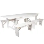 image of Flash Furniture XA-FARM-2-WH-GG Hercules Series Folding Farm Table Set, 96"W, Antique Rustic White, Seats 8 Adults