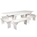 image of Flash Furniture XA-FARM-3-WH-GG Hercules Series Folding Farm Table Set, Antique Rustic White, 96"W x 40"D, Seats 12 Adults