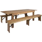 image of Flash Furniture XA-FARM-4-GG Hercules Series Folding Farm Table Set, 96x40, Antique Rustic, Seats 8 Adults