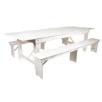 image of Flash Furniture XA-FARM-6-WH-GG Hercules Series Folding Farm Table Set, Antique Rustic White, 108"W x 40"D, Seats 8 Adults