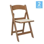 image of Flash Furniture 2-L-1-WG-RESIN-CHSNT-GG Hercules Series Folding Chair, Resin Frame, White Vinyl Seat, Chestnut Finish