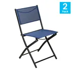 image of Flash Furniture TLH-SC-097-NV-02-GG Brazos Navy Folding Chair, 300 lb. Capacity, Fabric Back & Seat, Black Steel Frame