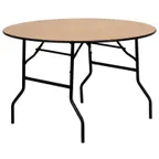 image of Flash Furniture YT-WRFT48-TBL-GG Folding Banquet Table, 48" Dia. x 30-1/4"H, 440 lbs, Round, Plywood Top, Clear Coated, Black PVC Edge