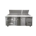image of Omcan USA 49298 71” 2-Door Refrigerated Pizza Prep Table, 22 cu. ft., 9 Pans