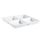 image of CAC China CMP-D10 White Porcelain Square Tray, 10" x 10" x 1-3/8", 4-Comp 6 Oz - 1 Dozen
