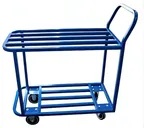 image of Omcan USA 48655 Welded Utility Cart, 599-3/4 lbs, Blue Powder Coated, 2 Tubular Shelves, 39-1/4" x 19" x 41-1/4"H