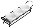 image of Winco WDP014-101 Trio Bowl Set, 15" x 3.75" O.A., 3 x 8‑oz. bowls, white, metal stand - 12 Sets/Case