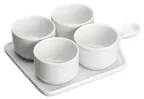image of Winco WDP016-102 Tapas Set, 9.75" x 6.75" 4 x 5‑oz. Porcelain Bowls, Base Plate, White - 12 Sets/Case