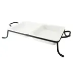 image of CAC China BF-G212 GN Food Pan Set – 2 1/2”x10-3/8”x12-3/4” Porcelain Pans, Rack, Super White – Set