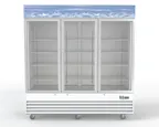 image of Hubert 157393 - 53 cu.ft. 3-Section White Glass Door Merchandiser, 78.375" Width, 12 Shelves, LED R290a