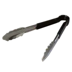 image of Carlisle 60756003 Spectrum Utility Tongs – 9-1/2" Stainless Steel, Black Dura‑Kool Handle, Spring Hinge