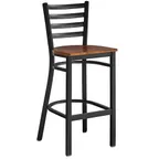 image of Omcan USA 47592+69742 Bar Height Metal Ladder Back Chair with Walnut Wood Seat, Armless, Legs Base