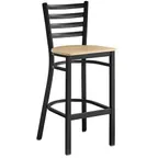 image of Omcan USA 47592+69745 Bar Height Metal Ladder Back Chair with Natural Wood Seat, Armless, Legs Base